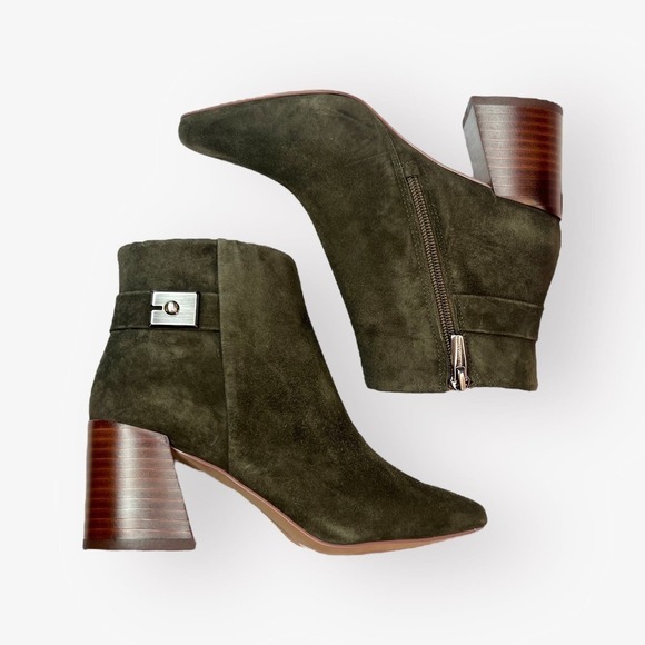 Vince Camuto Lux Kid Suede Booties NEW sz 5 Dark Greenery Laiklen Leather Shoes - Picture 1 of 12